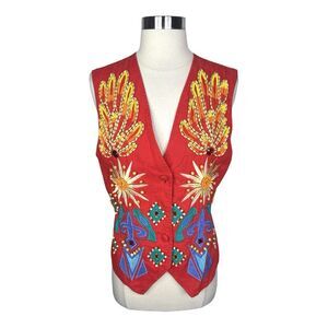 Vintage Cedars Beaded Holiday Vest - Size Medium